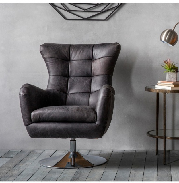 Ebony Leather Swivel Chair